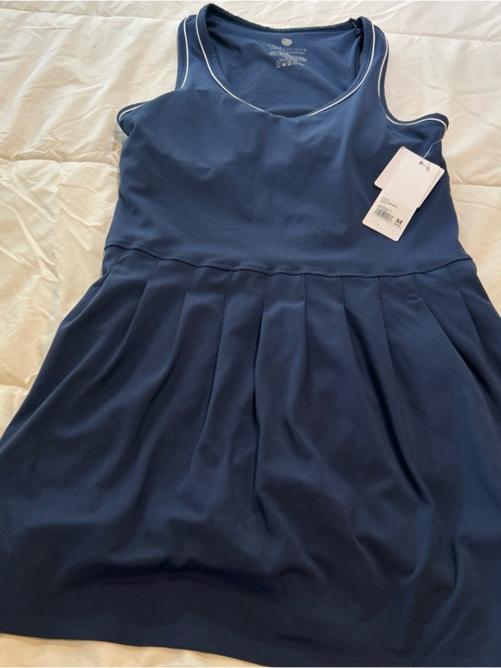 Yogalicious Tennis Dress  Blue/White Women M Attached Shorts Built N Bra New